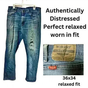 Perfect‎ distressed relaxed fit pre-owned wrangler mens jeans 36 x 34
